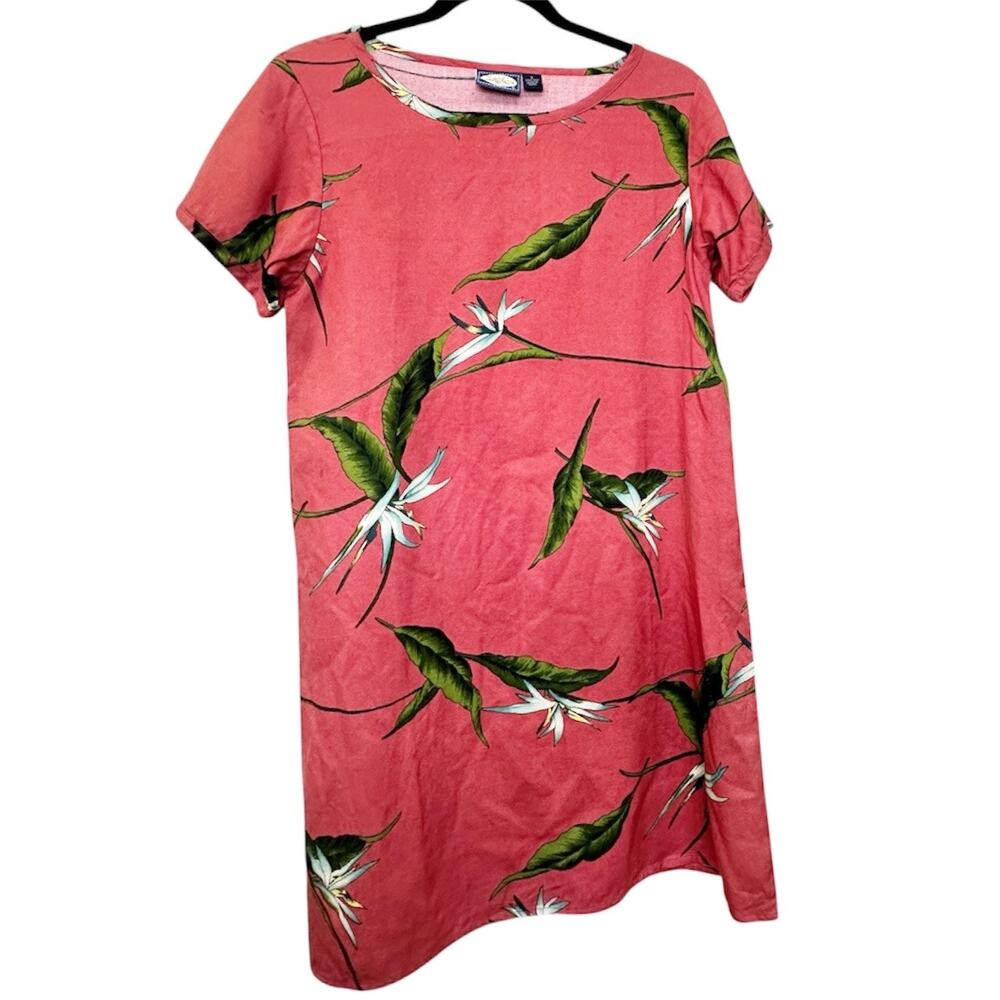 VINTAGE Tommy Bahama 100% Silk Red Tropical Shift Dress Size S